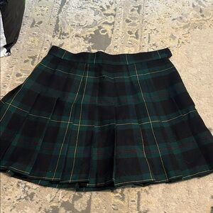American Apparel Green and Black Plaid Skater Skirt